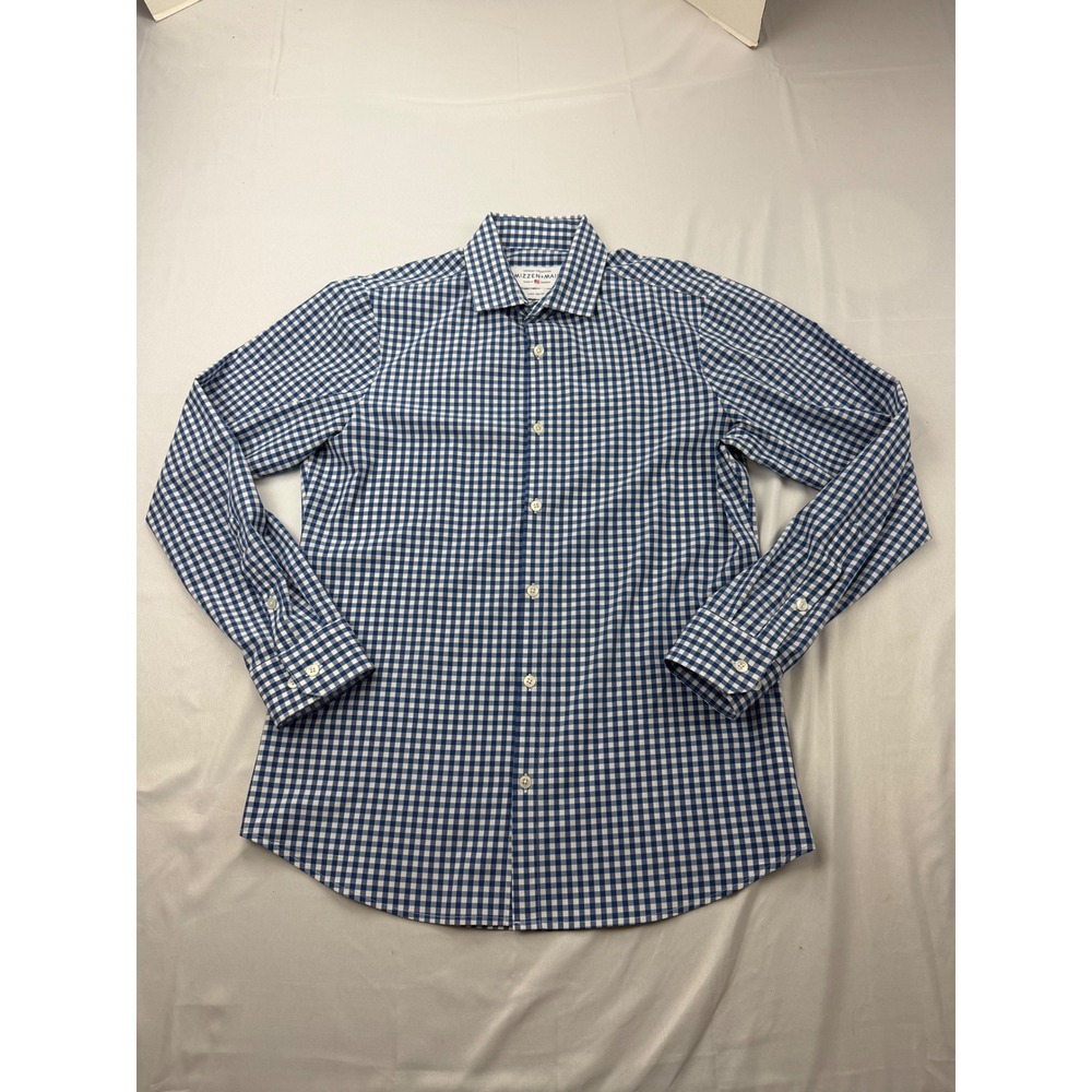 Mizzen+Main Dress Shirt Mens Large Blue Gingham Leeward Trim Fit Long Sleeve